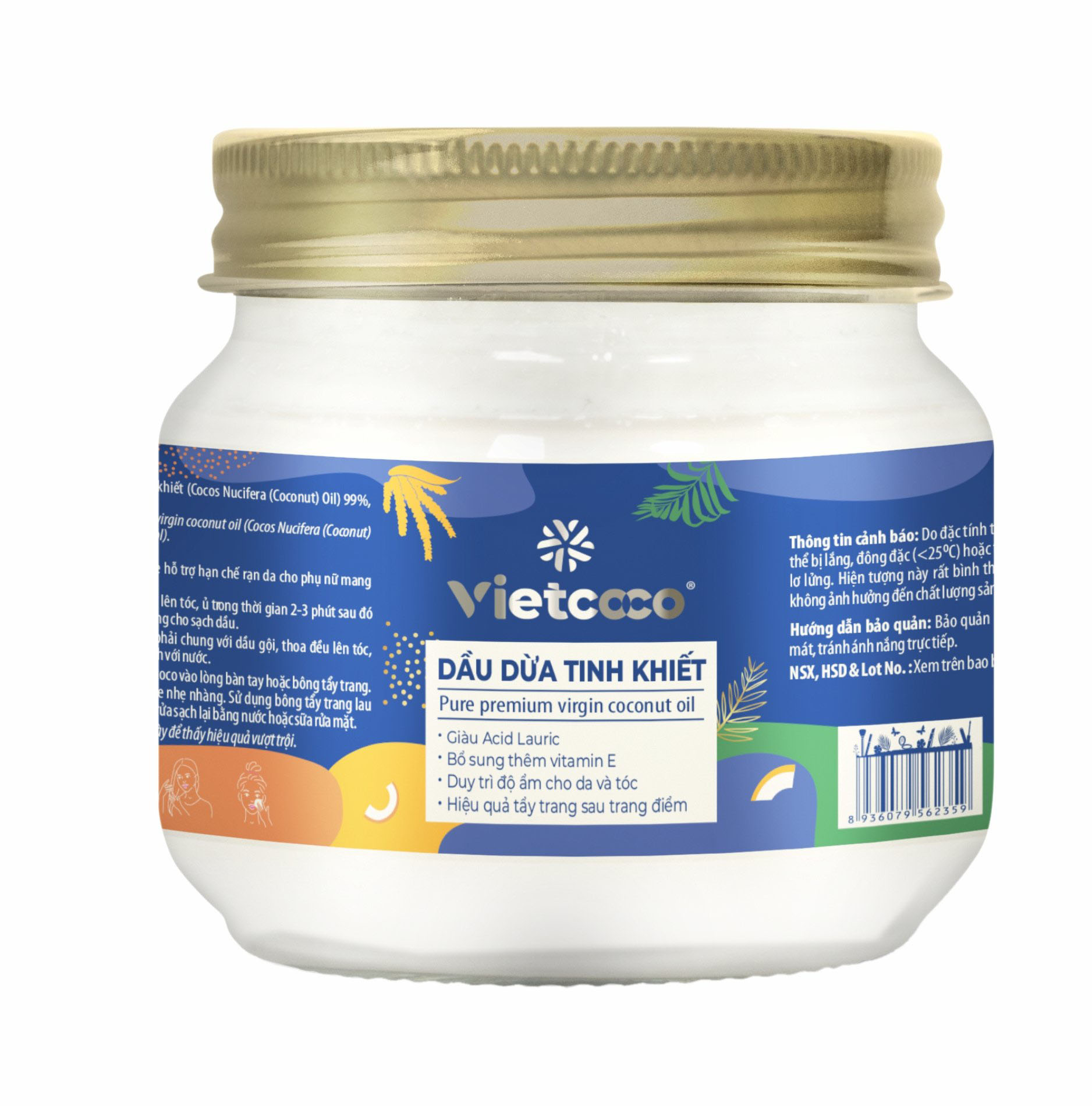 Dầu Dừa Nguyên Chất Ép lạnh Vietcoco - Hũ Thủy Tinh 200ml