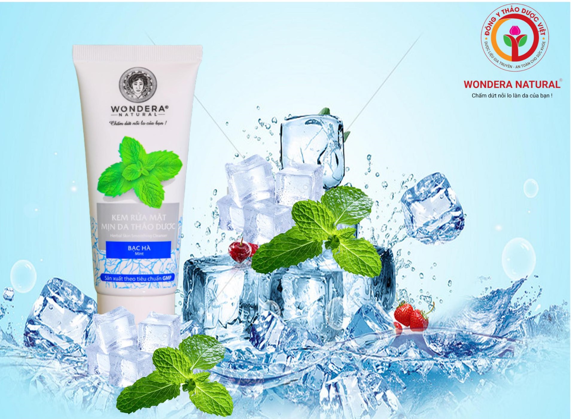 Sữa rửa mịn da thảo dược Bạc Hà Wondera 100g. Hỗ trợ trị da mụn thâm 100% thiên nhiên