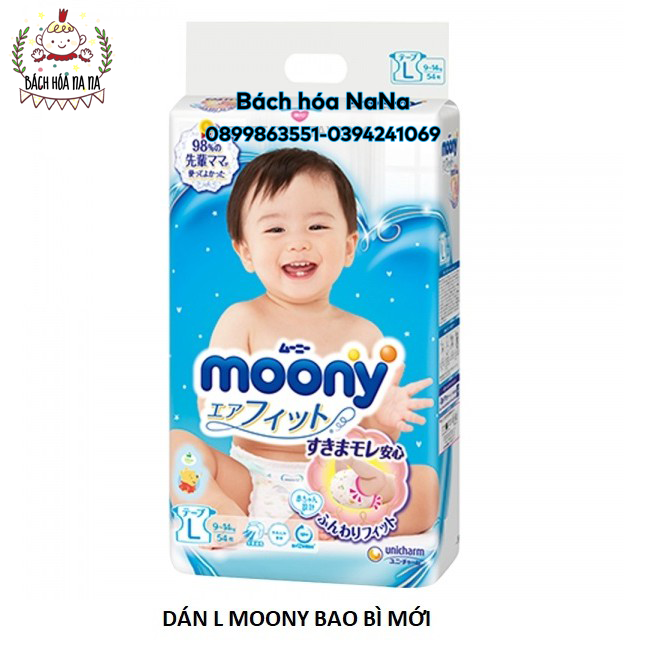 Bỉm/ tã dán moony nhật size l54 - chuẩn nội địa nhật bản - momybaby