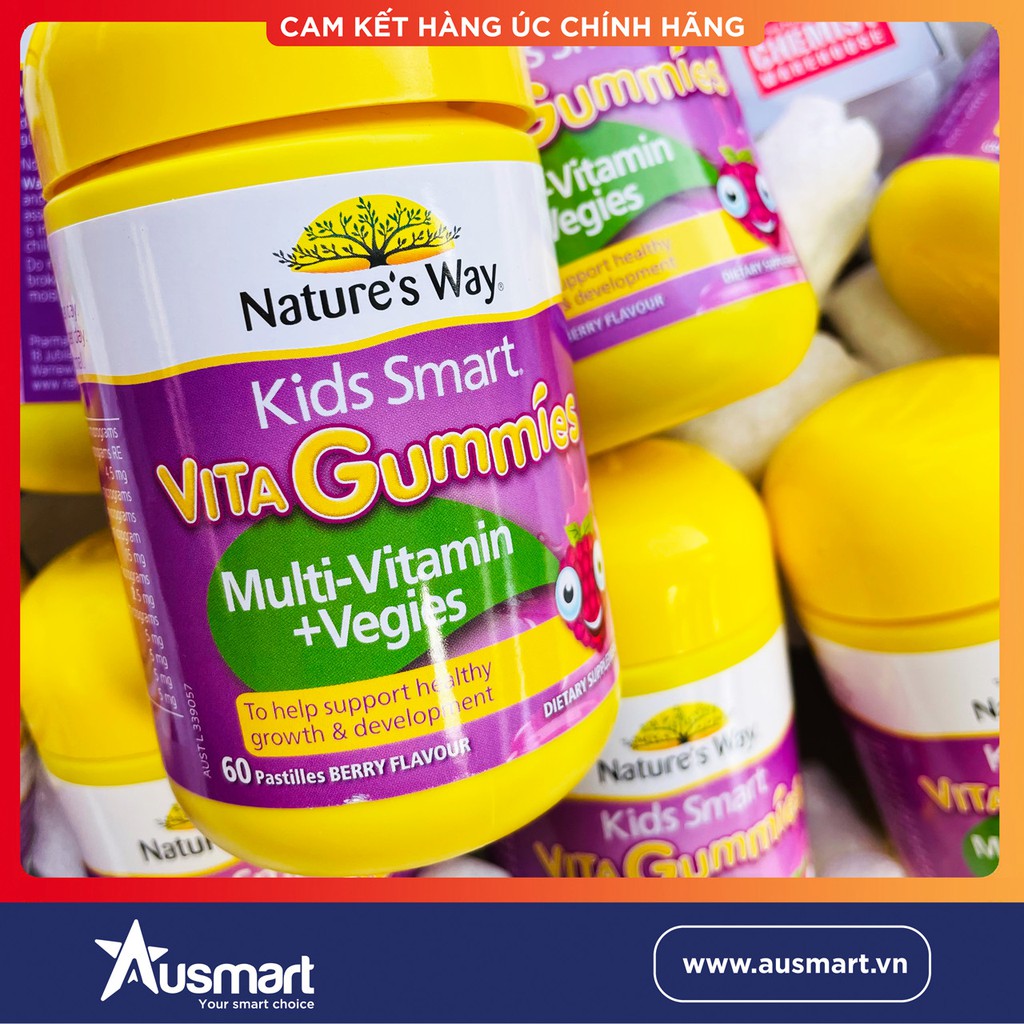[HCM]Kẹo vitamin cho bé Natures Way Kids Smart Vita Gummies Multi Vitamin & Vegies 60 viên