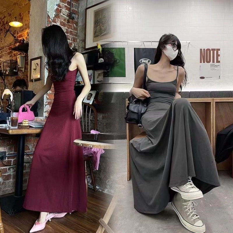 Đầm maxi nữ hai dây, dáng dài 3 màu thun tăm lạnh cực tôn dáng
