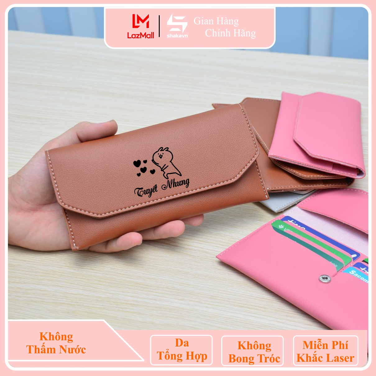 Bóp Ví Tiền Nữ Cầm Tay Dáng Dài - Ví Nữ Khắc Tên Theo Yêu Cầu Shakavn (Nhiều Màu)