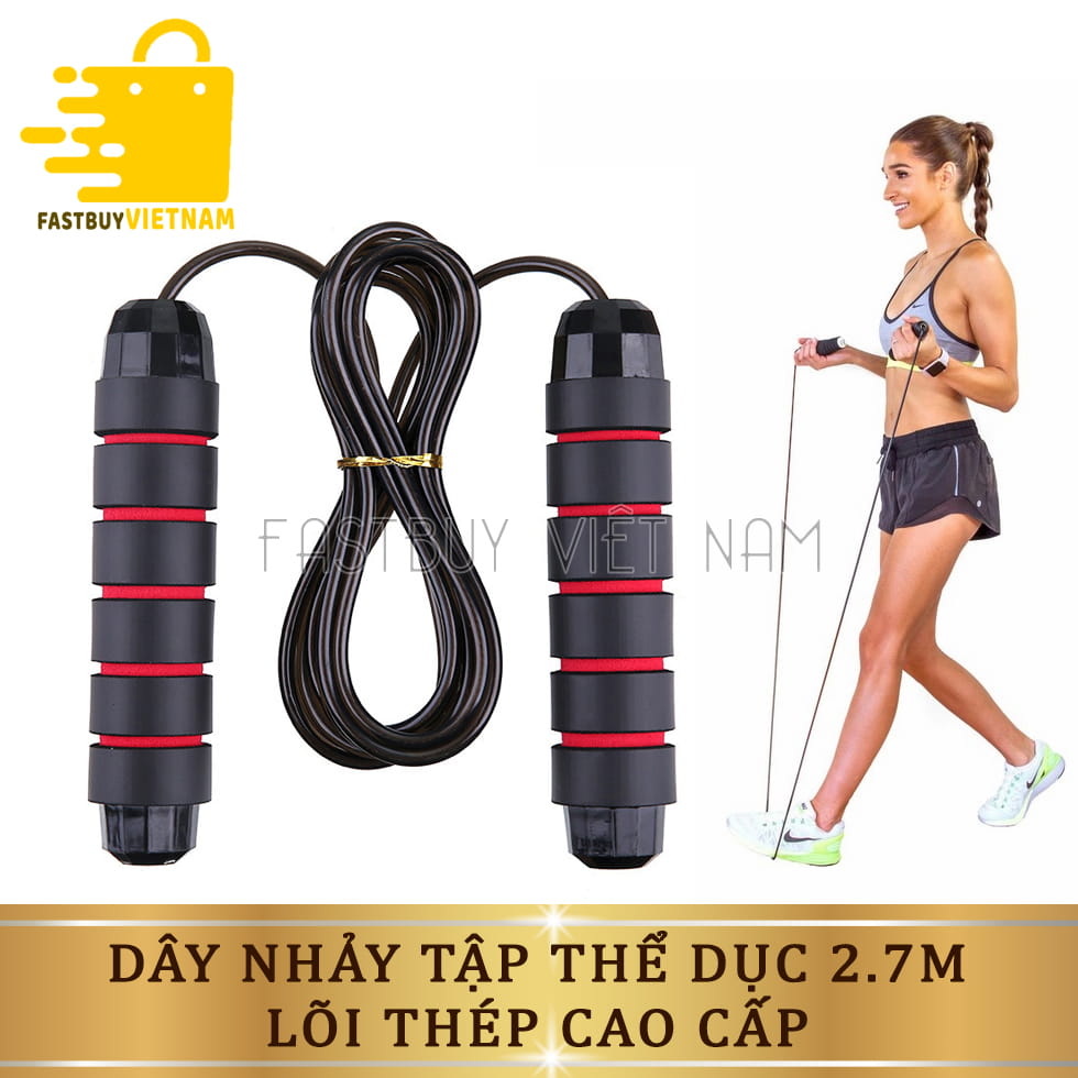 Dây nhảy tập thể dục, thể thao 2,7m lõi thép cao cấp tay cầm chắc chắn