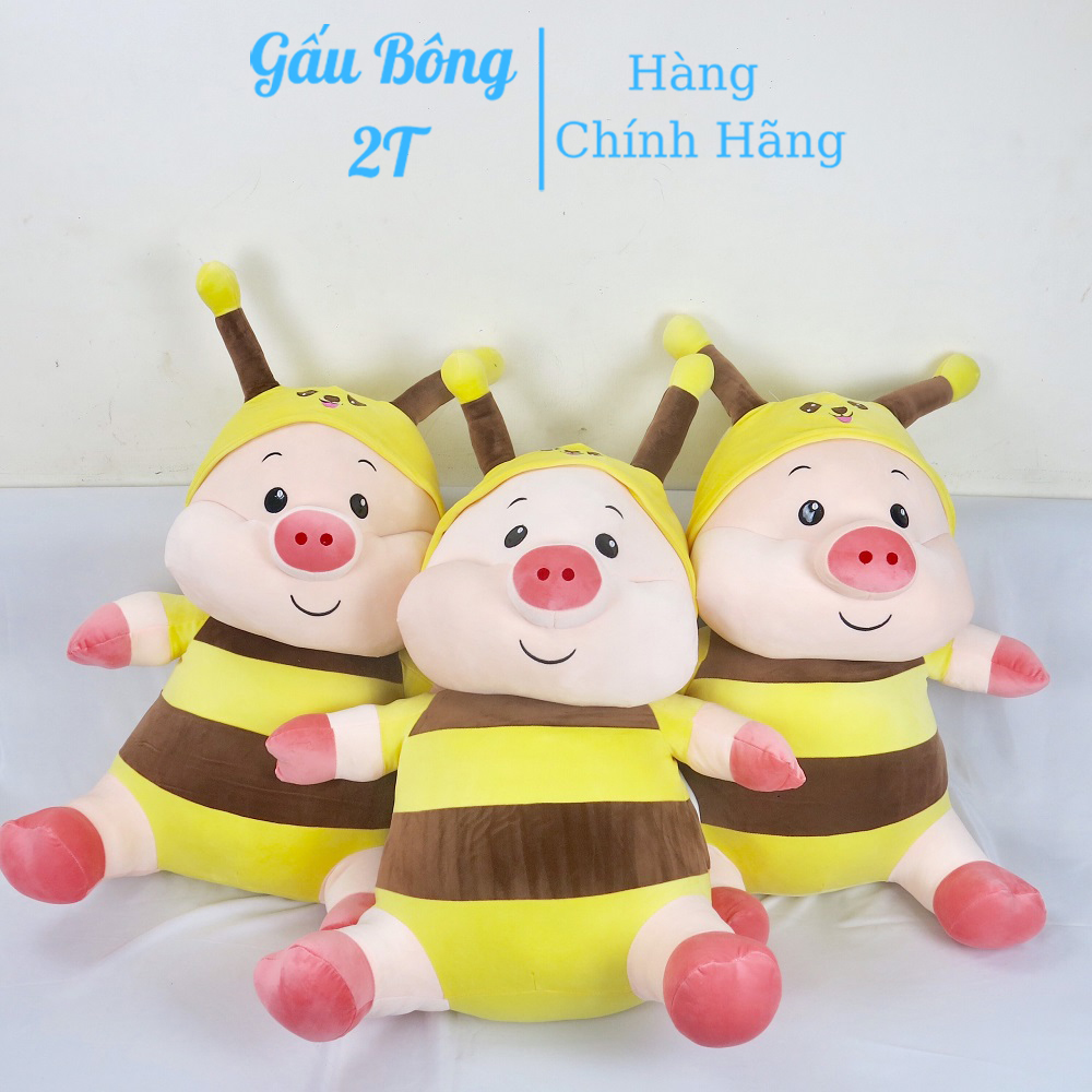 Gấu bông gối ôm, gấu bông cute heo ong ngồi siêu đáng yêu vải nhung mềm mịn lót bông gòn cao cấp