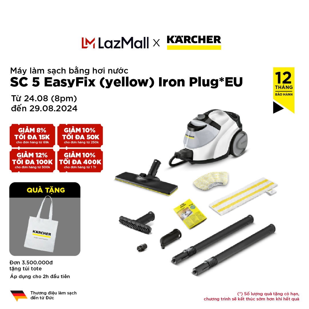 Máy làm sạch bằng hơi nước 2200w Karcher SC 5 Easyfix EU diện tích làm sạch 150m2