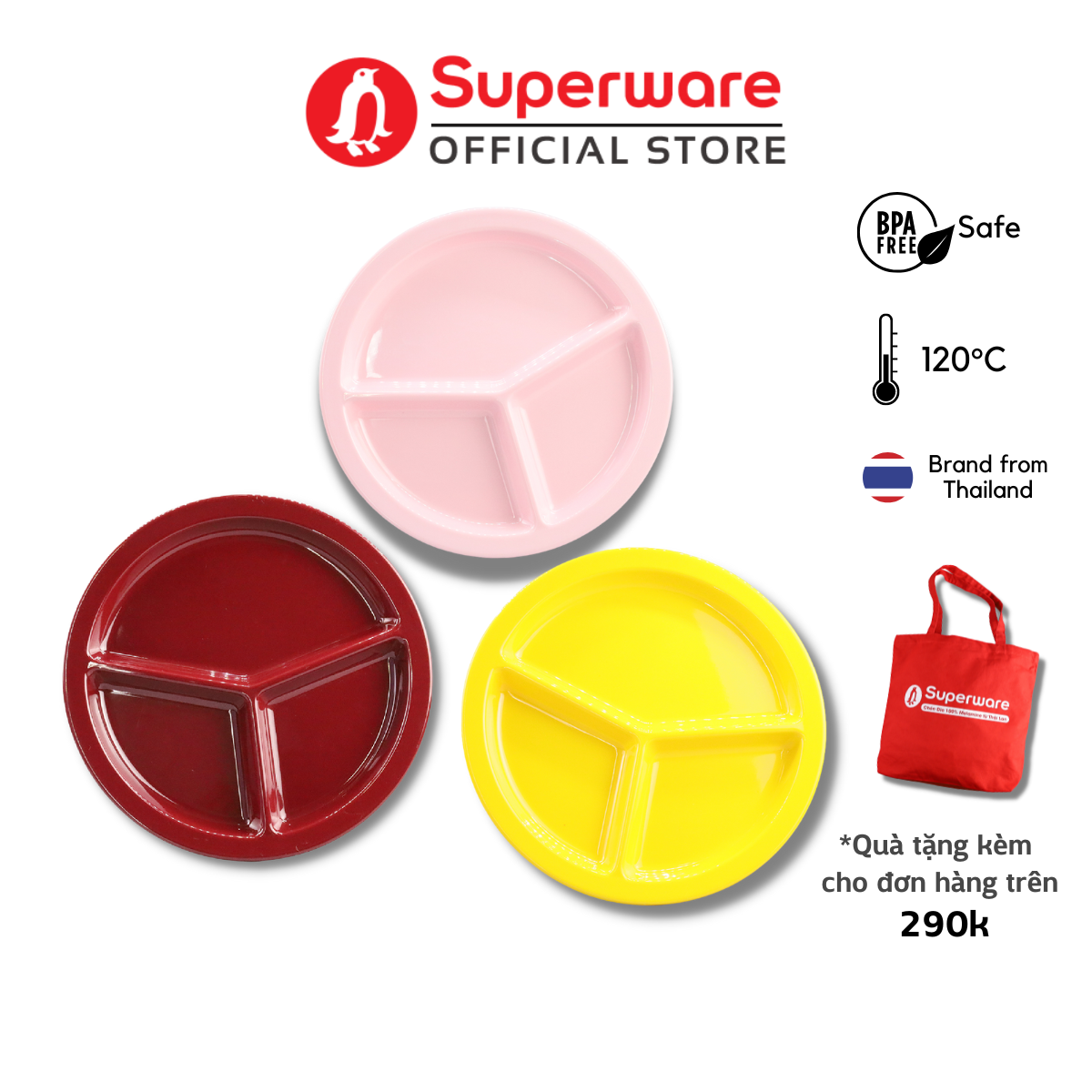 Khay Cơm 3 Ngăn 100% Nhựa Melamine An Toàn Sức Khỏe | Superware Thái Lan | TV165-10.5