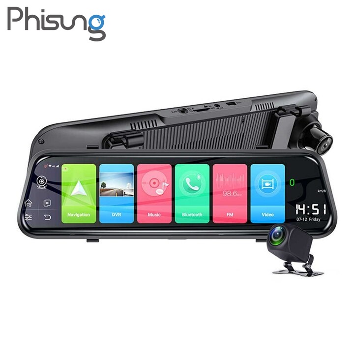 Camera hành trình lắp gương ô tô xe hơi Phisung Z55 tích hợp camera lùi hỗ trợ 4G Wifi tiện lợi màn hình 10 inch full HD