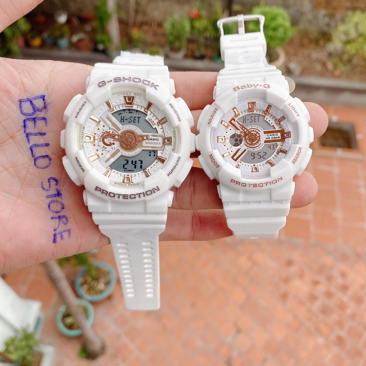 Đồng hồ thể thao G-Shock GA110 Và Baby-G BA110 Màu Trắng Ánh Kim H-Set kim điện tử GShock BabyG Chống nước 200m kim số tiêu chuẩn