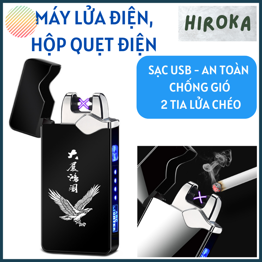 Bật lửa điện, hộp quẹt điện plasma độc lạ, hai tia lửa điện sạc usb, hàng nặng đằm tay tinh tế sang trọng, arc lighter