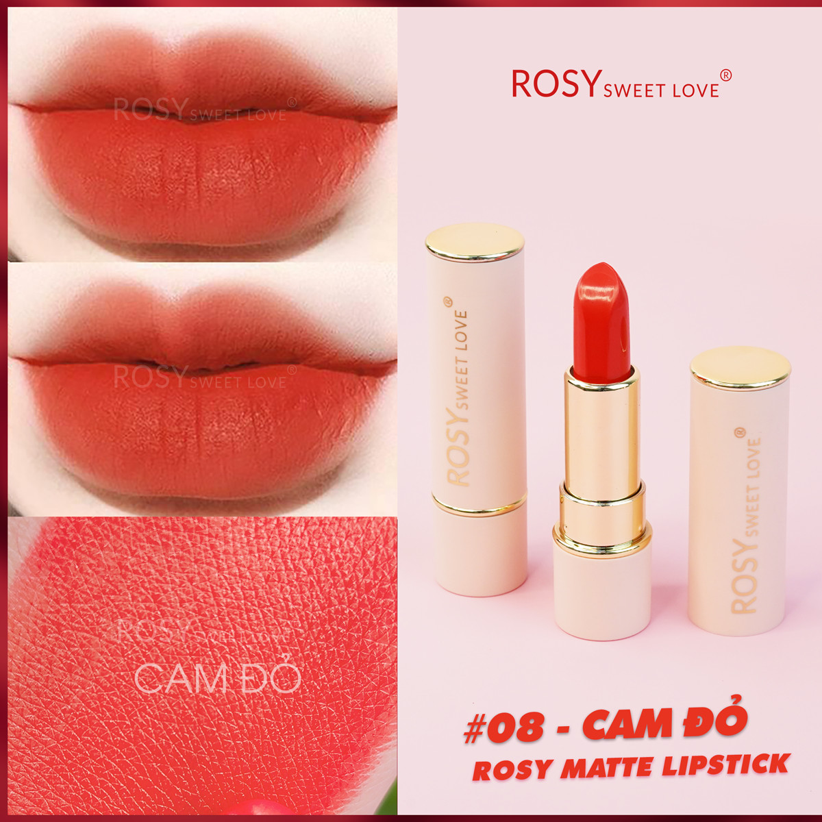 Son sáp lì rosy sweetove hàng chính hãng màu cam đỏ