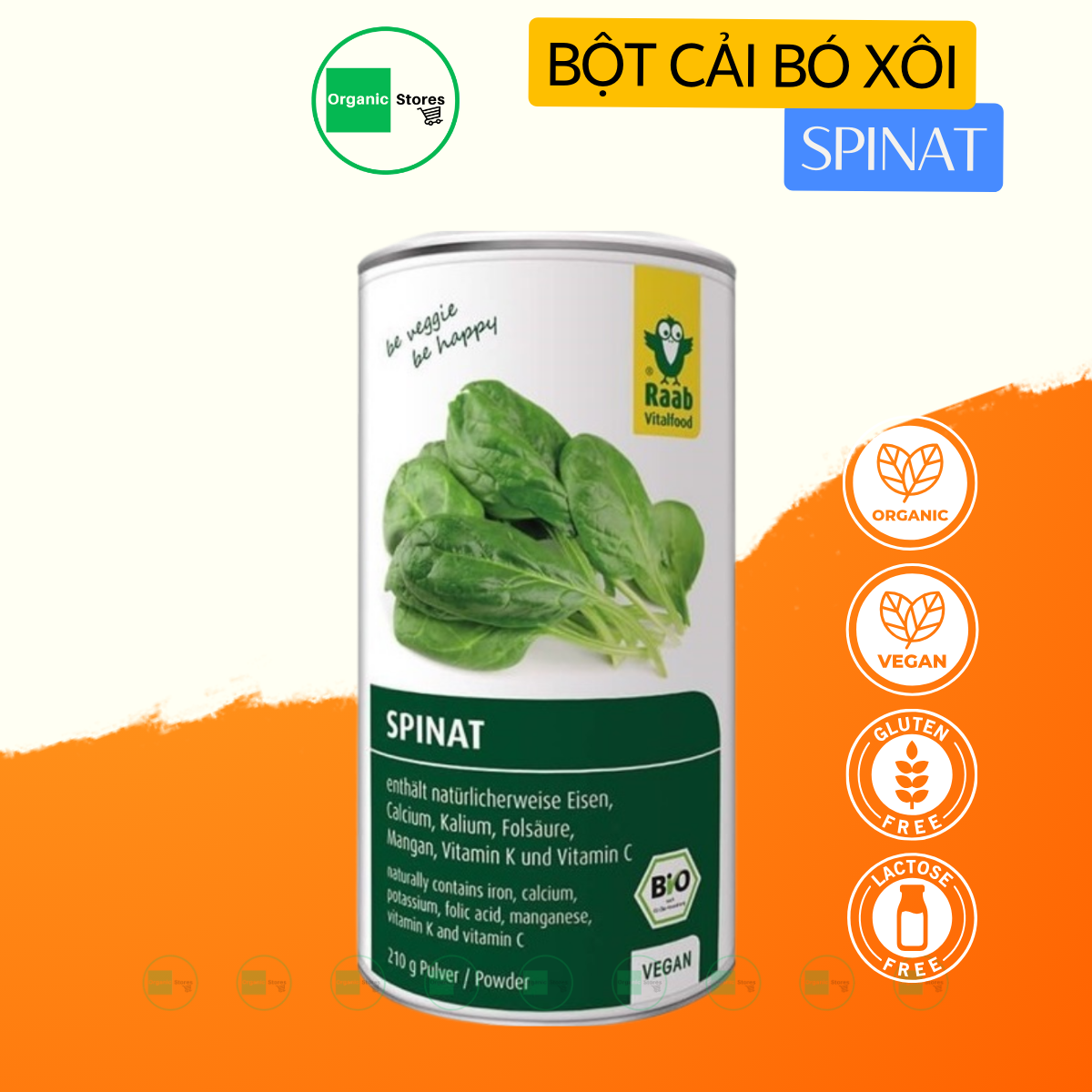 Bột cải bó xôi hữu cơ SPINAT 210gr - Raab
