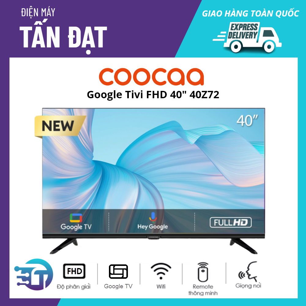 Coocaa Google Tivi 40 Inch 40Z72 (FHD, Màn hình tràn viền, Giọng nói, Dolby Digital Plus, Game Mode, Eye Care) - Hàng chính hãng -Bảo hành 2 năm