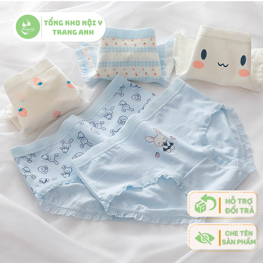 Combo of 10 Girls' Cotton Underwear Sweat Absorbent Cute Rabbit Shape Antibacterial Bottom 25-62kg Cute Pants Ctb04