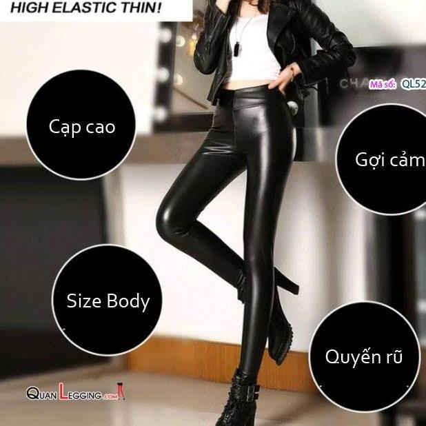 Quần da nữ PU lưng cạp cao nhiều size màu Đen QL52