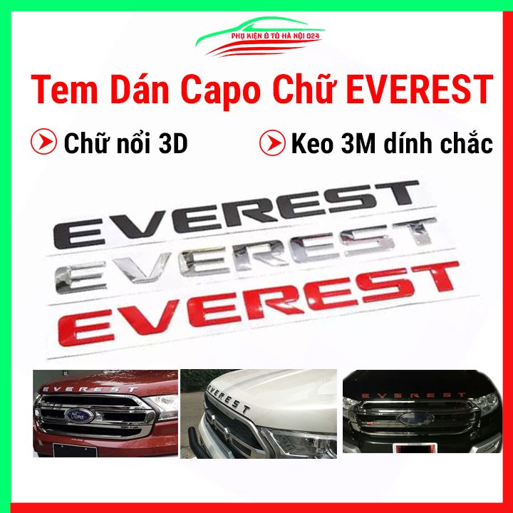 Tem dán nắp capo xe ô tô chữ nổi 3D EVEREST cá tính, trang trí capo ô tô