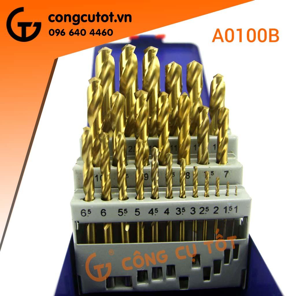 Bộ 25 mũi khoan sắt 1-13mm a0100b c-mart tools, din 338, hss tin