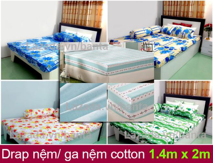 Drap nệm, ga nệm vải cotton bền đẹp 1.4m*2m (giao mẫu ngẫu nhiên)