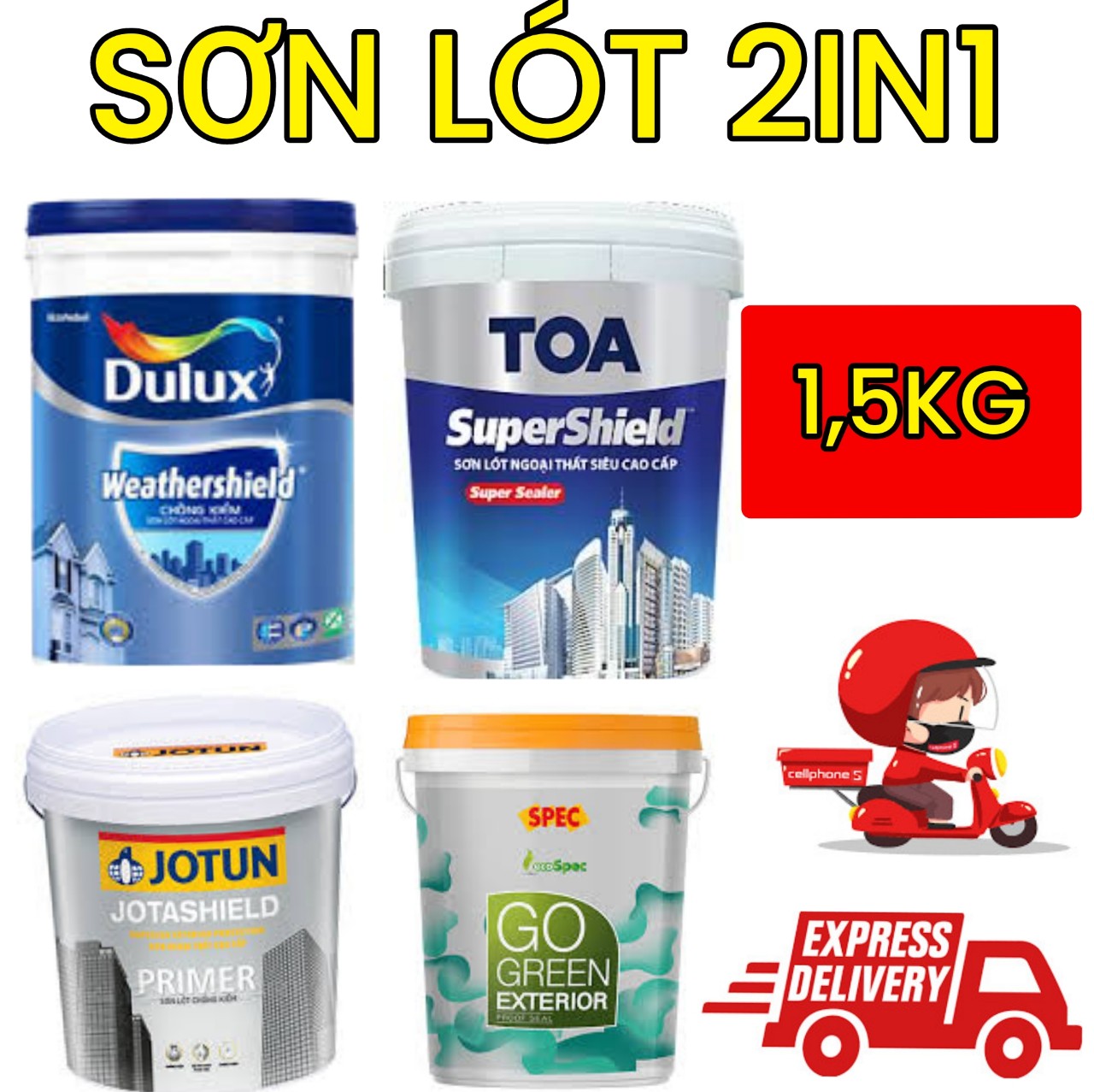 HỎA TỐC 2H Sơn lót chống kiềm nội & ngoại thất - Chống Nứt - Chống Thấm - Chống Nấm Mốc - Siêu Cao Cấp 2IN1 Gốc Nước 1.5kg