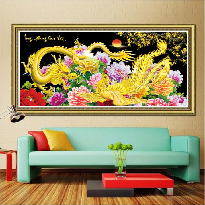 Tranh đính đá Long phụng sum vầy