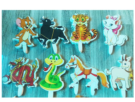 Bịch 240 topper 12 con giáp giấy trang trí bánh sinh nhật, topper cake