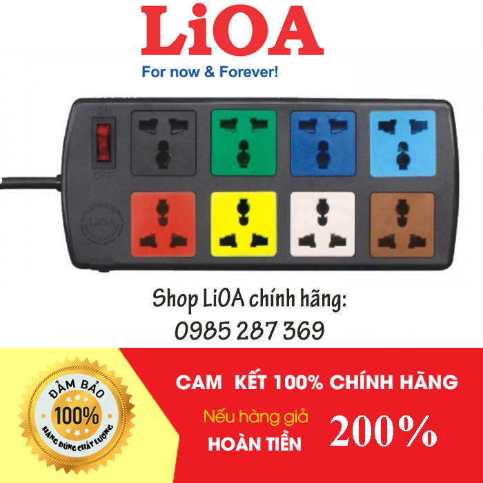 Ổ cắm kéo dài đa năng lioa 8 ổ cắm 2200w. dây dài 3m/5m