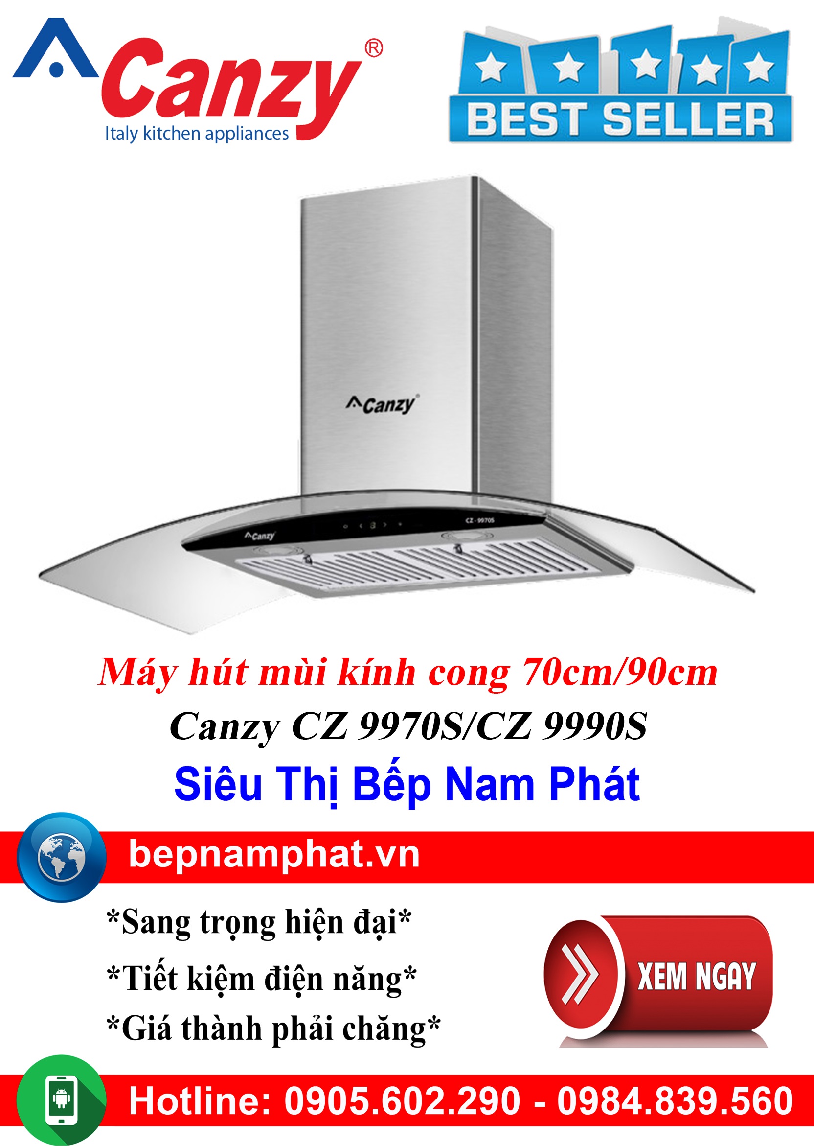 Máy hút mùi kính cong 70cm Canzy CZ 9970S, máy hút mùi nhà bếp, máy hút mùi bếp, máy hút mùi kính cong, máy hút mùi canzy, máy hút mùi mini, máy hút mùi âm trần, máy hút mùi electrolux, may hut mui