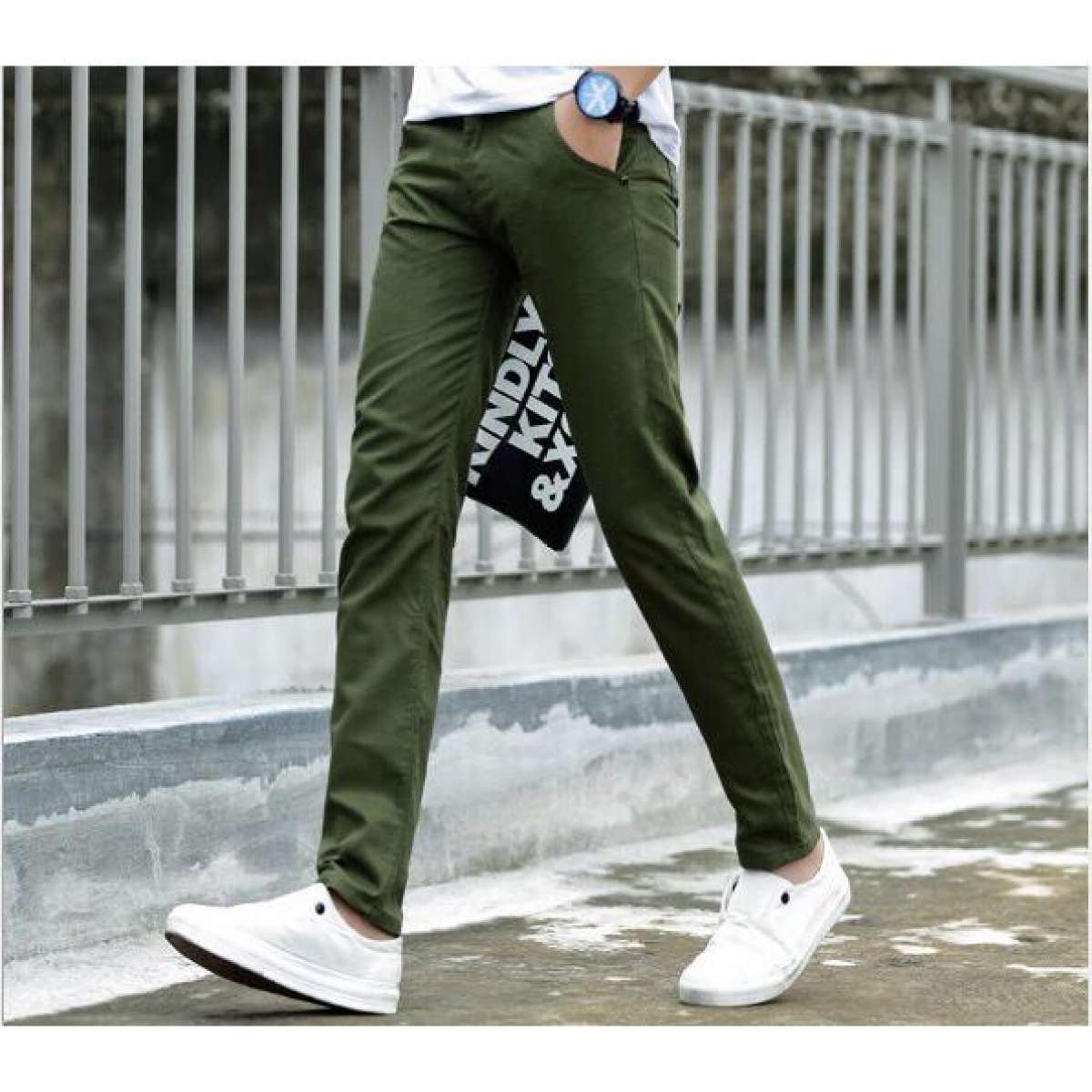 Quần Kaki Dáng Hàn Quốc Màu Xanh Rêu Ống Bó Dáng Côn, Vải mát, Siêu Bền Màu chất thun co giãn