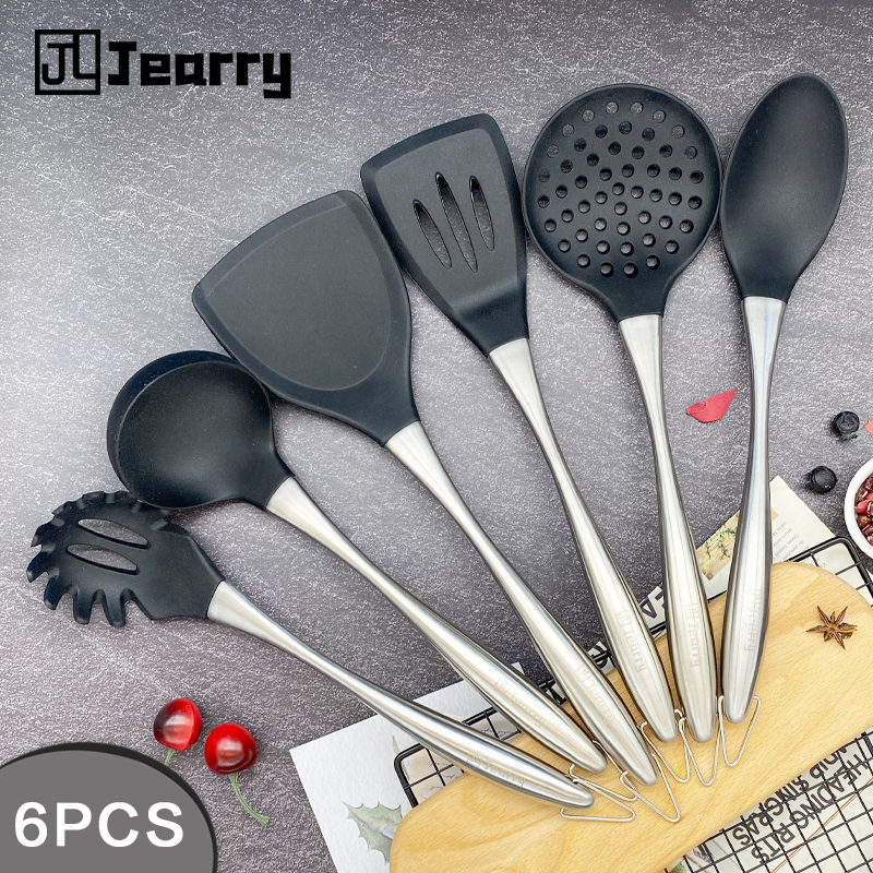 Gambar Jearry 304 Stainless Steel Handle Cookware 6Pcs Set Heat Resistant Food Grade Silicone Kitchen Utensils
