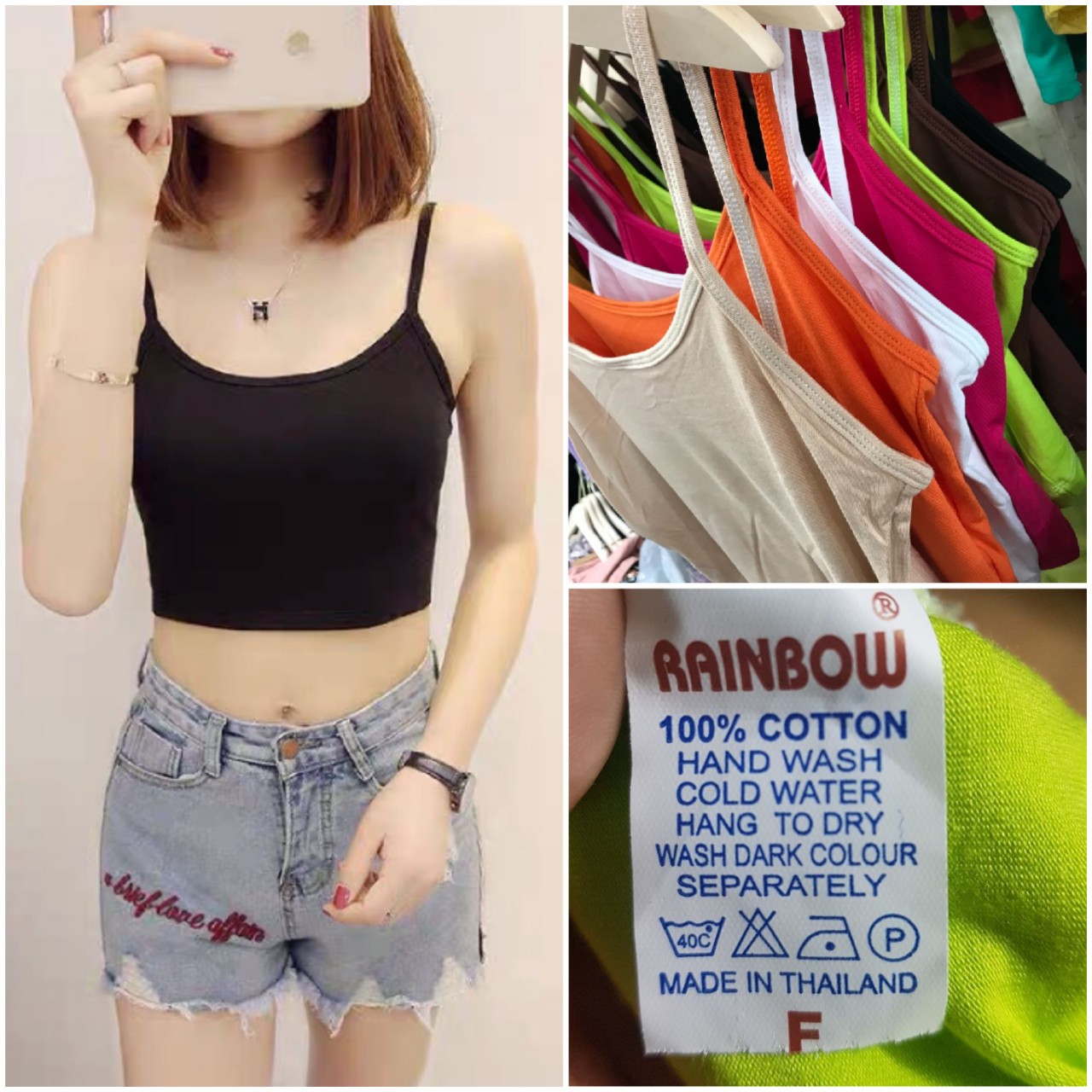 Áo 2 dây thun Thái phom croptop hoặc dài RAINBOW