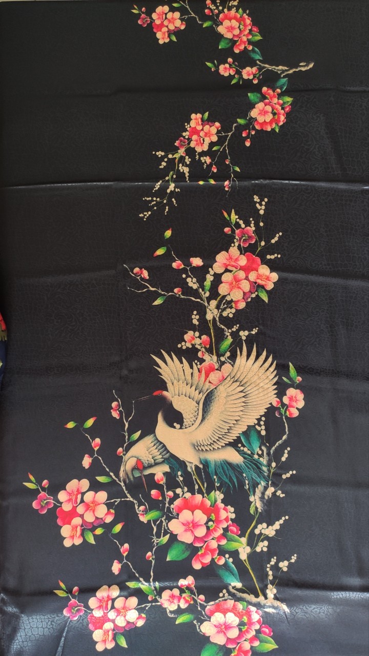 Vải áo dài cao cấp, hoạ tiết đôi chim mừng xuân (lụa Phi Yến)