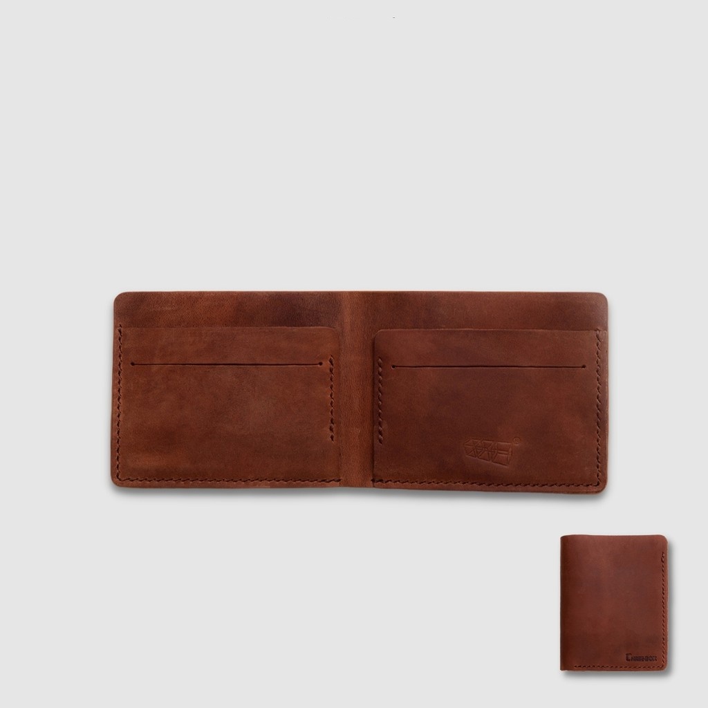 Ví da bò sáp đỏ nguyên tấm minimalism Three-Box