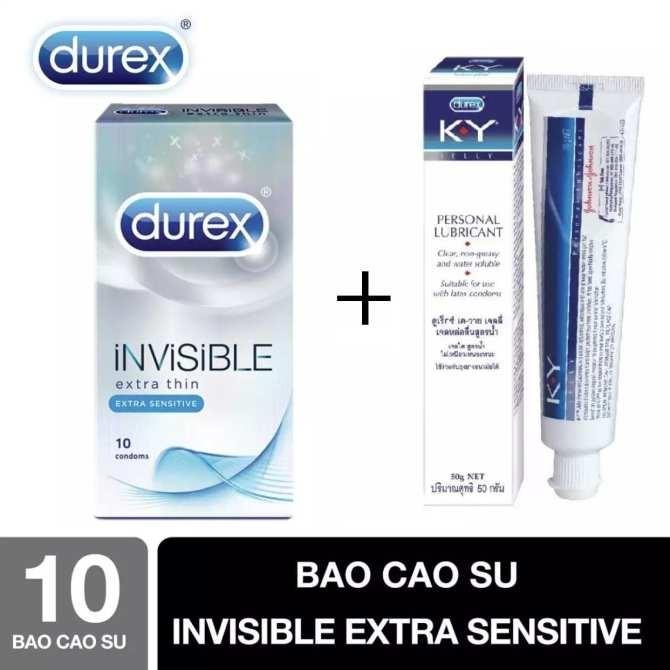 Combo 1 hộp bao cao su siêu mỏng Durex INVISIBLE tặng gel bôi trơn KY 50ml