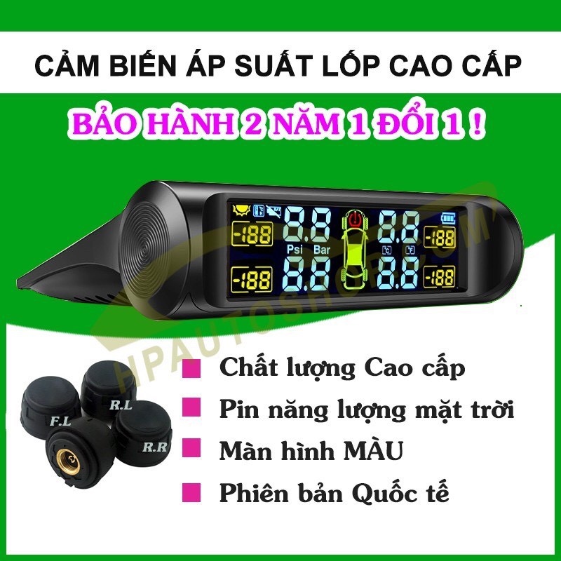 Cảm Biến Áp Suất Lốp Ô Tô Gắn Ngoài - Sử Dụng Năng Lượng Mặt Trời ,Màn Hình LCD ,Hãng TMPS Chính Hãng