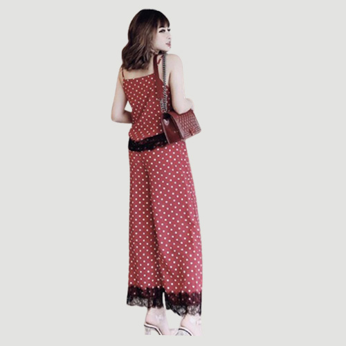 Jumpsuit nữ chấm bi quần ống rộng viền bèo thời trang kiểu mớ j46