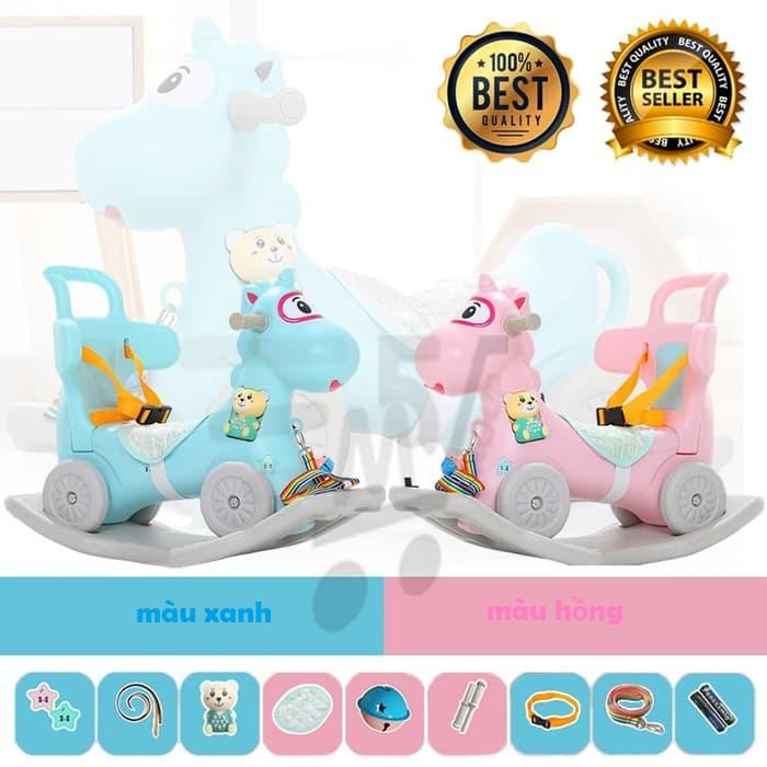 Ngựa bập bênh có bánh xe chòi chân cho bé