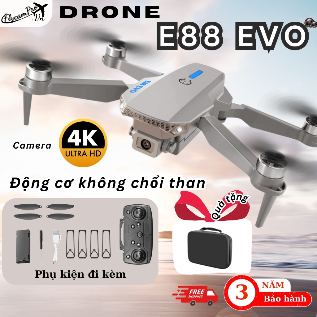 Flaycam mini giá rẻ e88 EVO, Bản nâng cấp mới nhất flycam E88, Bay cao 200m, Bay xa 1500m
