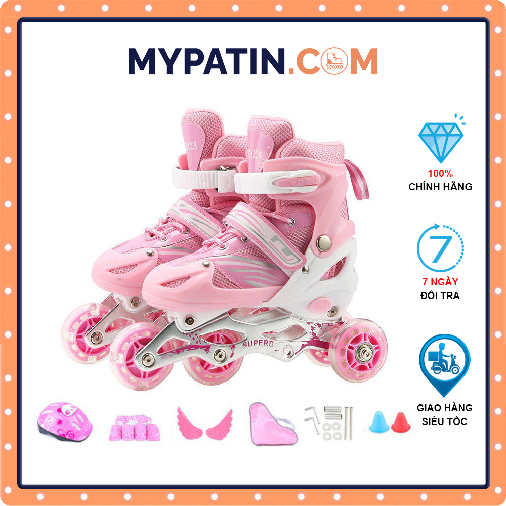 Giày Patin meyaya  Biến hình Super Rotate Max 2 Giày trượt patin điều chỉnh bánh patin 2 hàng, 1 hàng cho bé mới tập đi patin meyaya roller skaters kèm Full bảo hộ, kèm dụng cụ chỉnh giày
