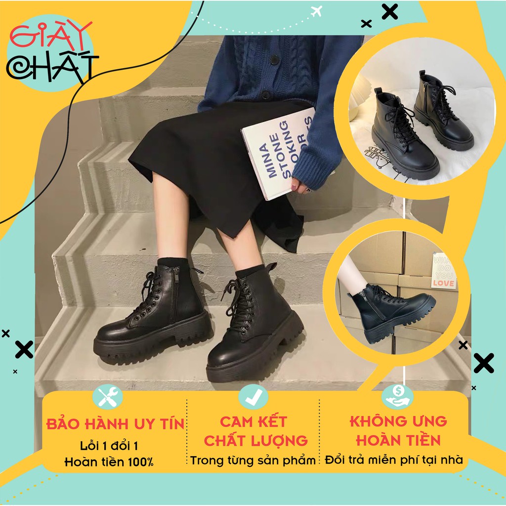 Giày bốt nữ cao cổ khoá kéo cá tính đế cao 4cm chất da mềm