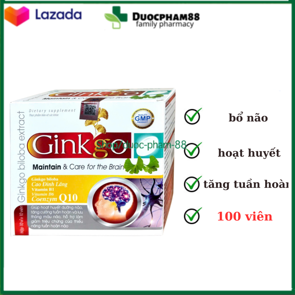 Viên uống Bổ não Ginkgo giúp hoạt huyết dưỡng não, tăng cường tuần hoàn và lưu thông máu não hộp 100 viên