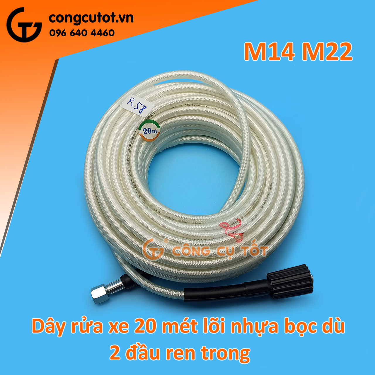 Dây rửa xe áp lực ren 22mm-14mm