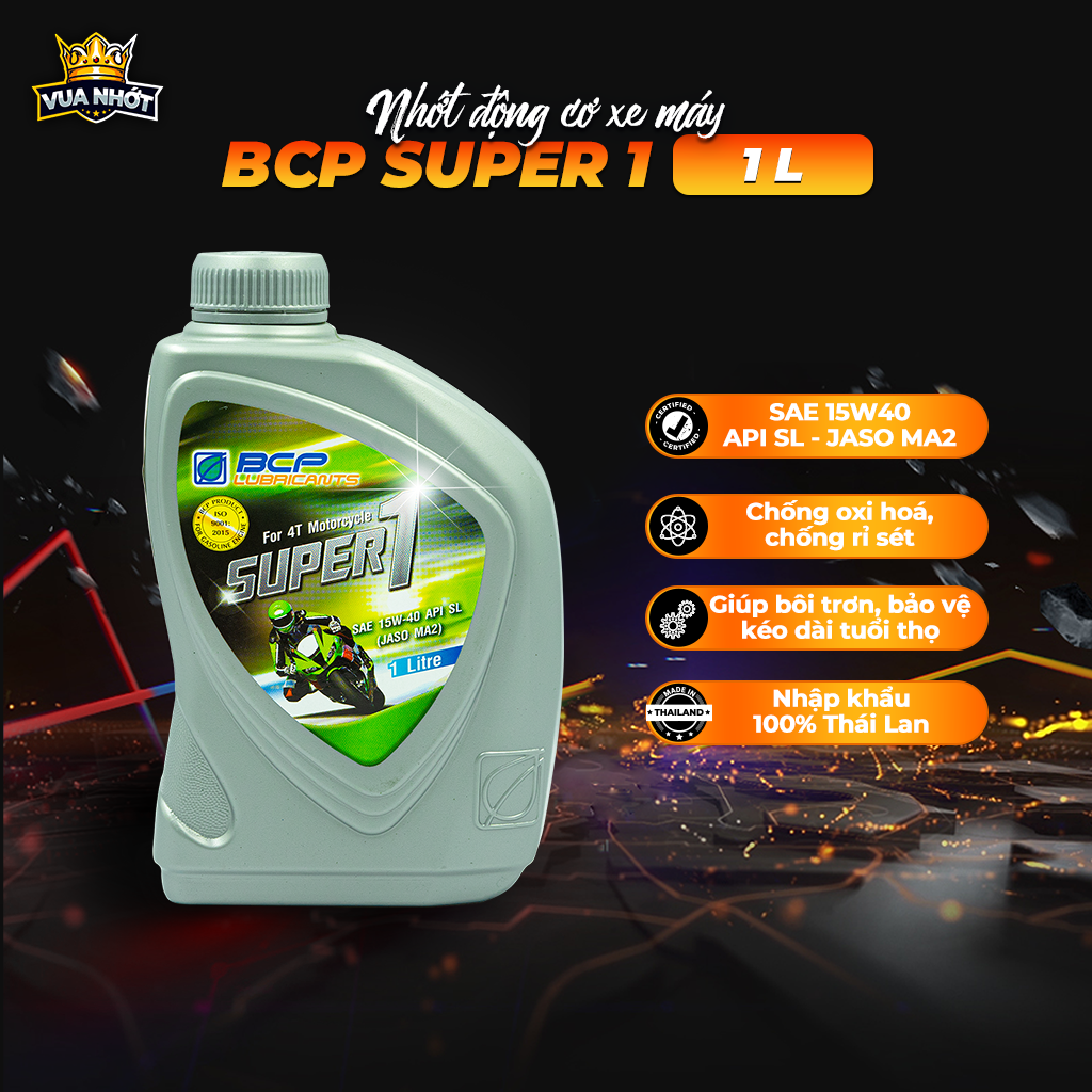 [HCM] Nhớt xe số BCP Thái Lan 1L - SUPER 1 SAE 15W40, API SL, JASO MA2 - Nhập khẩu Thái Lan chính hãng