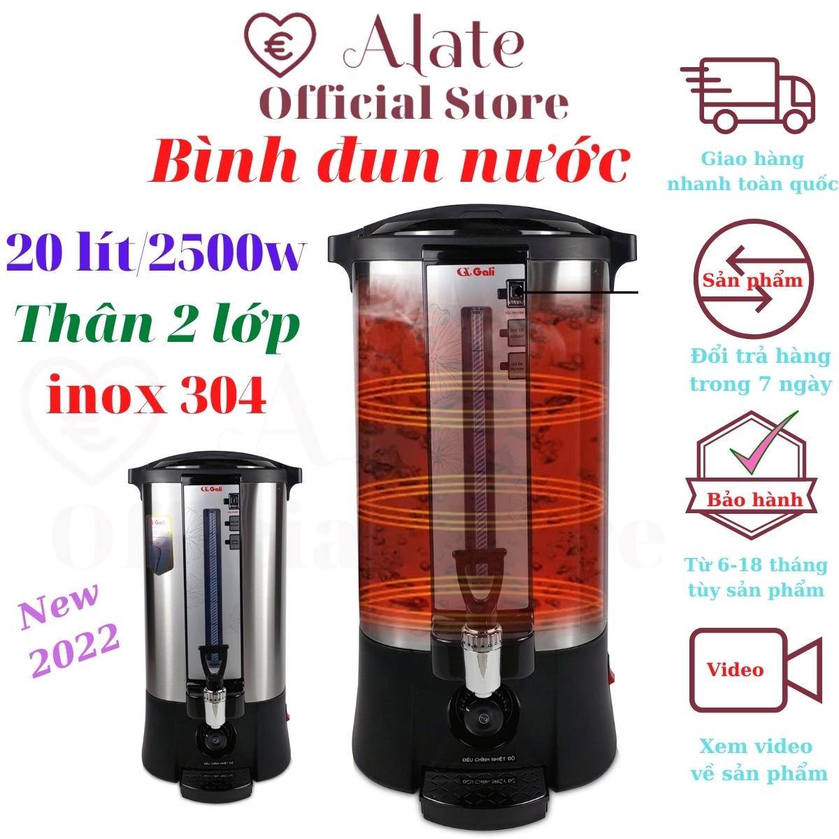 Bình đun nước dung tích lớn 20 lít cao cấp thân 02 lớp inox 304 an toàn cho sức khỏe người dùng