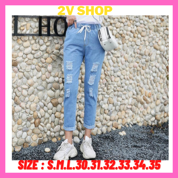 Quần Jean Nữ Baggy Rách Bigsize