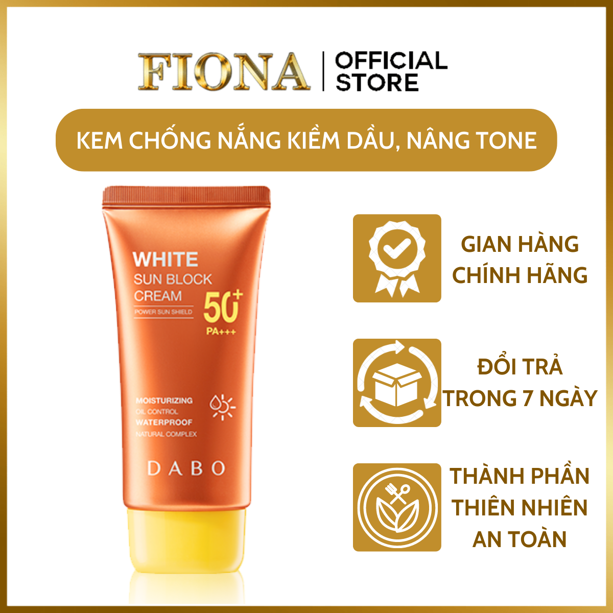 Kem Chống Nắng Kiềm Dầu Nâng Tone DABO White Sunblock SPF 50 PA+++ Hàn quốc ( 70ml) Bảo Vệ Da Khỏi Bị Đen, Sạm, Cháy Nắng, Nám, Tàn Nhang Và Lão Hóa Do Ánh Nắng Mặt Trời- Hàng chính hãng