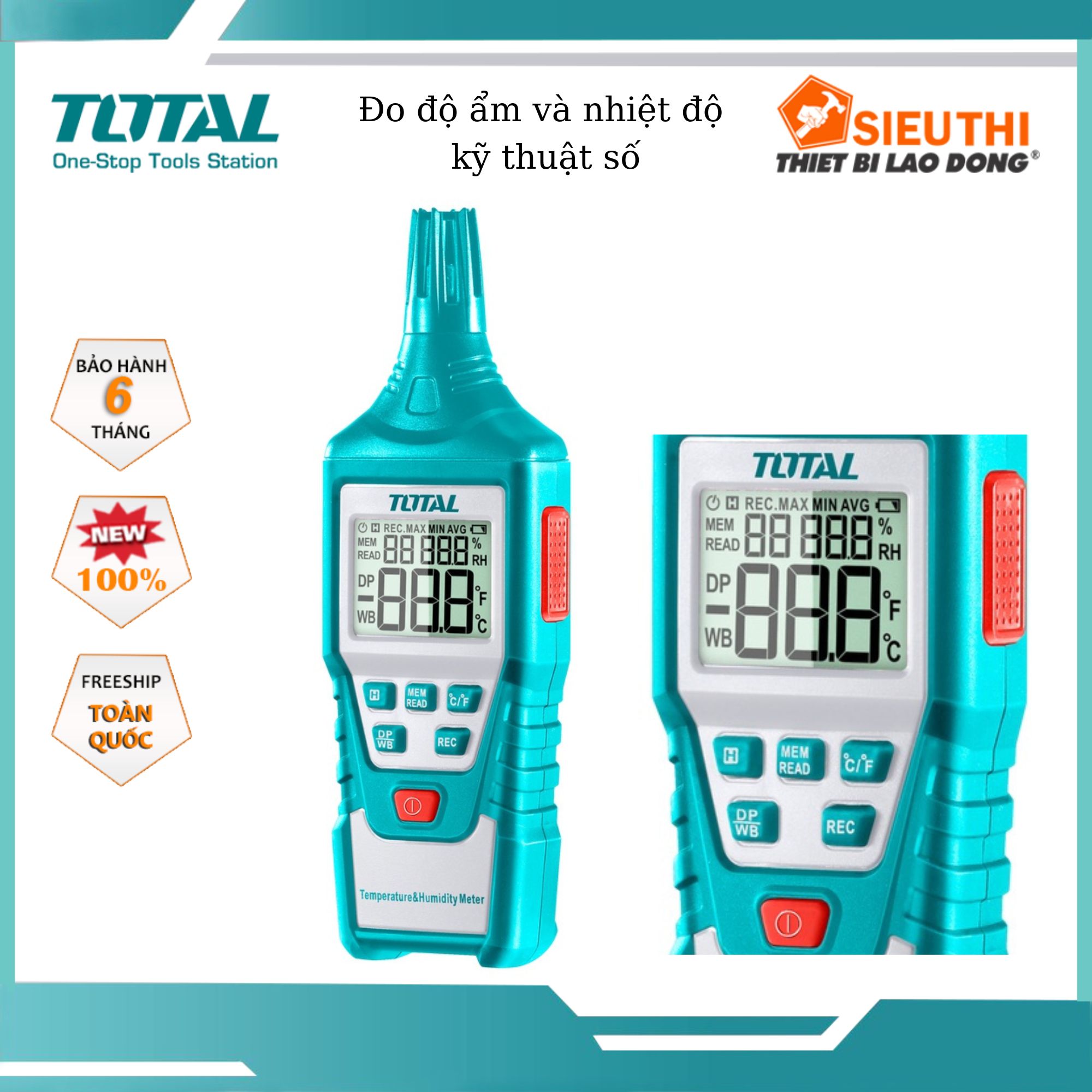 Máy đo độ ẩm và nhiệt độ kỹ thuật số TOTAL TETHT01 | thiết bị kiểm tra độ ẩm nhiệt độ