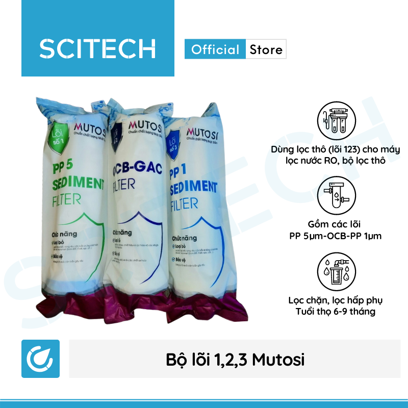 [HCM]Bộ lõi số 123 máy lọc nước Mutosi (Lõi PP 5 micron-OCB-PP 1 micron) - Dùng cho tất cả máy lọc nước RO (Kangaroo Karofi Geyser Mutosi Daikiosan Sunhouse)