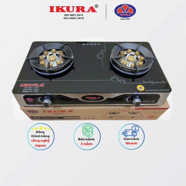 BẾP GAS DƯƠNG 9 ĐẦU ĐỐT IKURA (tiết kiệm gas ) TẶNG BỘ VAN DÂY model: 222A
