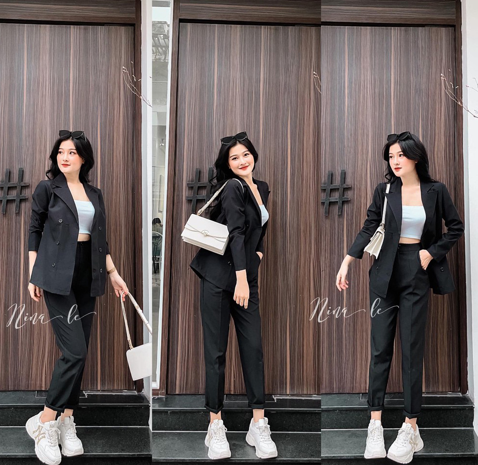 Sét Đồ Bộ Nữ Vest Dài 3 Món Dài Chất Cotton Lạnh Đính Cúc Thiết Kế Sang Chảnh Đi Làm Công Sở, Đi Chơi Du Lịch Cực Xinh Đẹp Beta Fashion, Free Size (40-55) Ký Mặc Vừa Nha