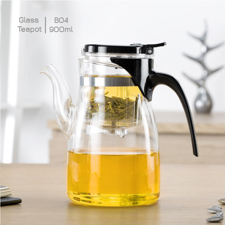 Bình lọc trà thủy tinh có van khóa Samadoyo B04 900ml - Ấm trà thủy tinh chịu nhiệt có lọc trà