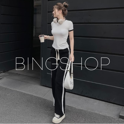 Guuhouse Sét áo body phối viền - quần suông nữ cạp chun sọc trắng MPB